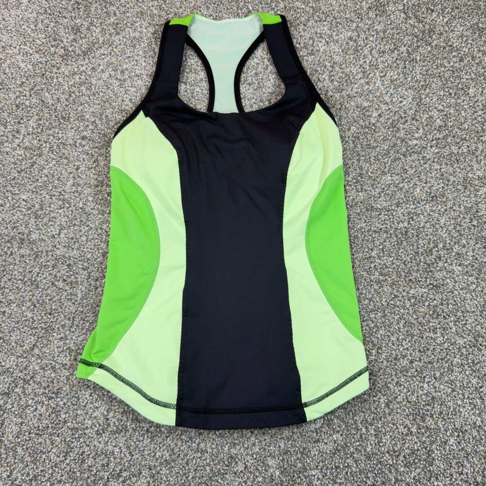 Lululemon Racerback Tank Top Built-in Bra Lime Green Black Colorblock Size 8